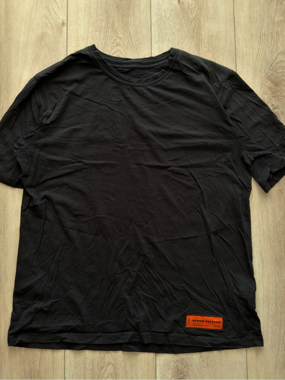 Heron Preston Black T-shirt with Orange Patch